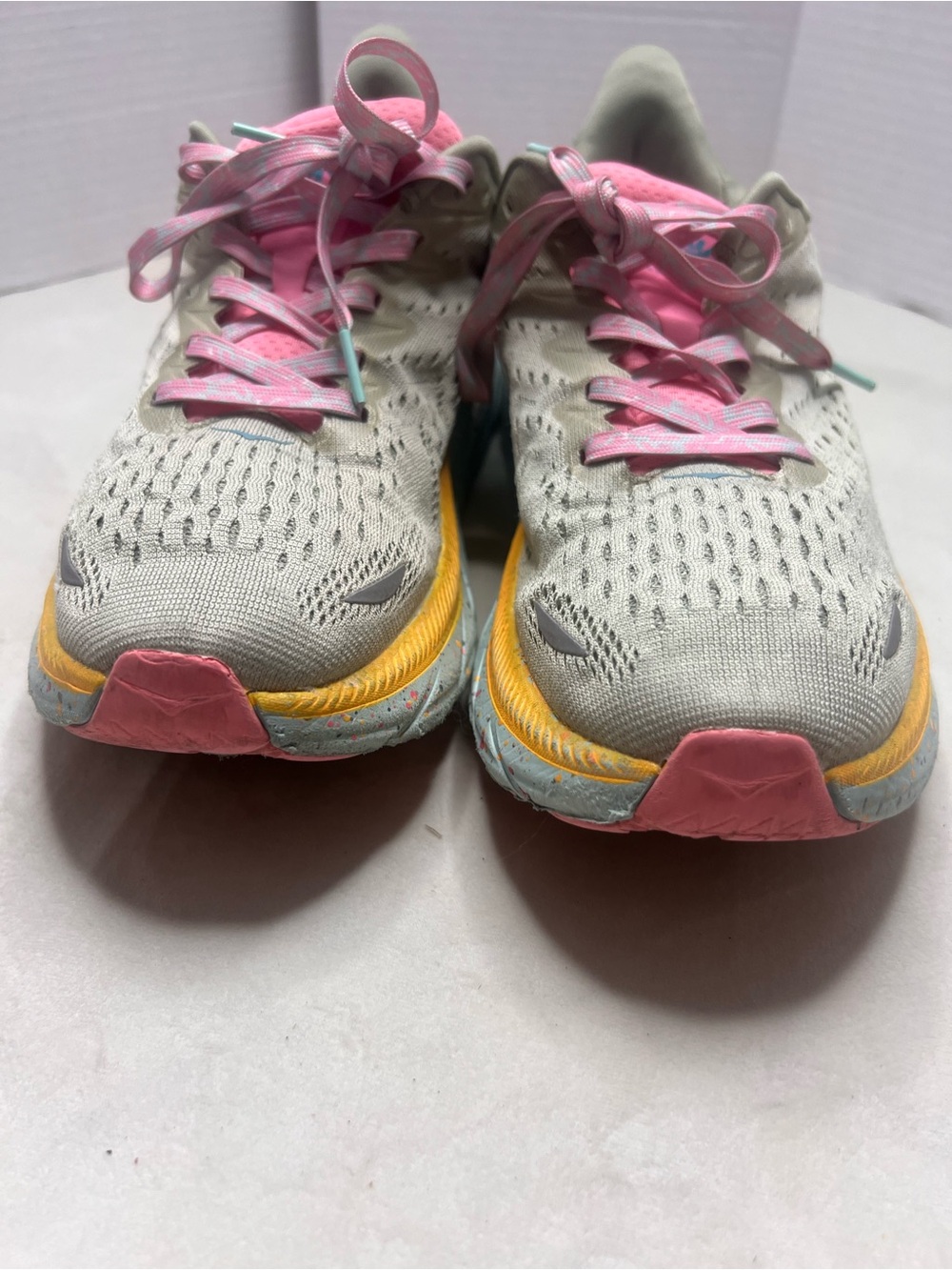 Hoka Men’s Free people 8.5 D Shoes -Sage green with Pink and Yellow Accents